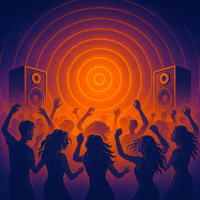 A crowd of people mesmerised by bass frequencies