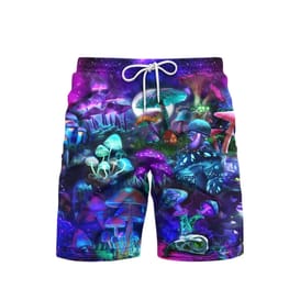Magic Mushroom Rave Shorts A picture of the mushroom galaxy rave shorts.
