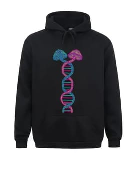 Psychedelic Mushroom DNA Hoodie in black - front view | Ravers Co
