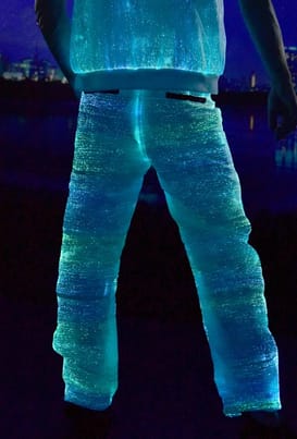 Photo of a model wearing the Fibre Optic Pants from ravers co.