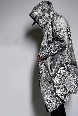Lotus Mandala Bloom Cloak - psychedelic digital print on velveteen outer shell | Ravers Co