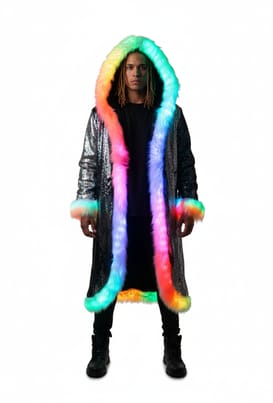 Liquid Sequin Fur Coat — Light-Up / LED front view