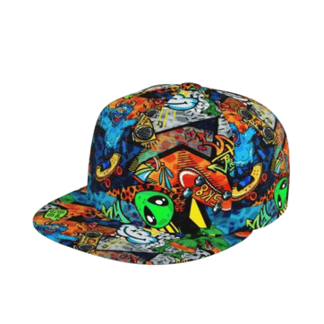 Alien Monster Baseball Cap with colourful street art style print on a white background | Ravers Co