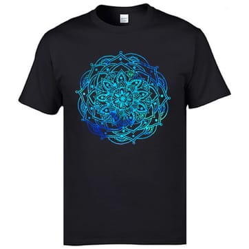 Mandala Lotus T-Shirt in Black with vibrant print - front view | Ravers Co
