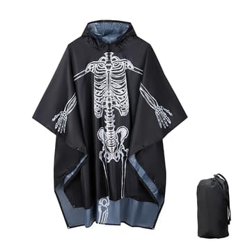 Skeleton Rain Poncho worn by a raver at a festival - front view | Ravers Co