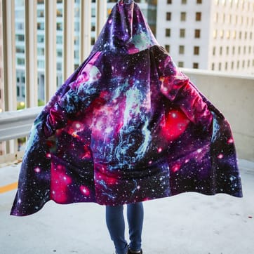 Psychedelic Galaxy Cloak with vibrant cosmic print and fleece-lined hood | Ravers Co