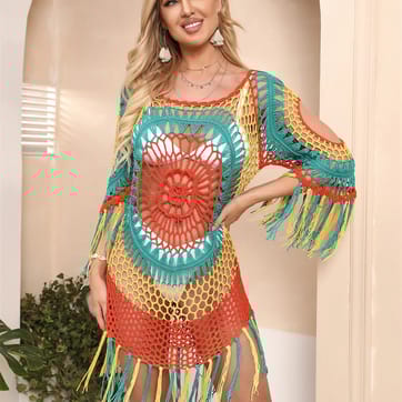 Crochet Wild Flower Dress - front view on model | Ravers Co