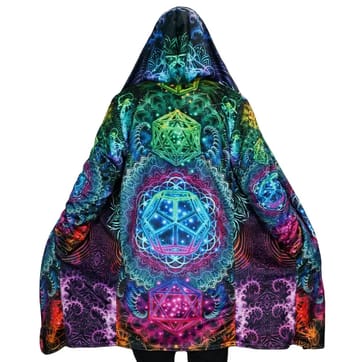 Fractal Mandala Cloak with psychedelic sacred geometry print - front view | Ravers Co