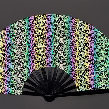 Iridescent Lattice Hand Fan flashing under light | Ravers Co