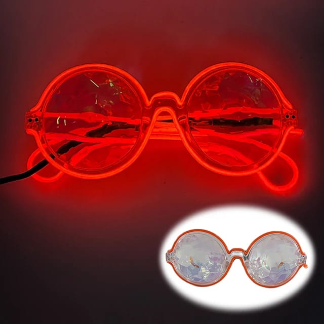 Dimensions and battery compartment of the LED Kaleidoscope Glasses | Ravers Co