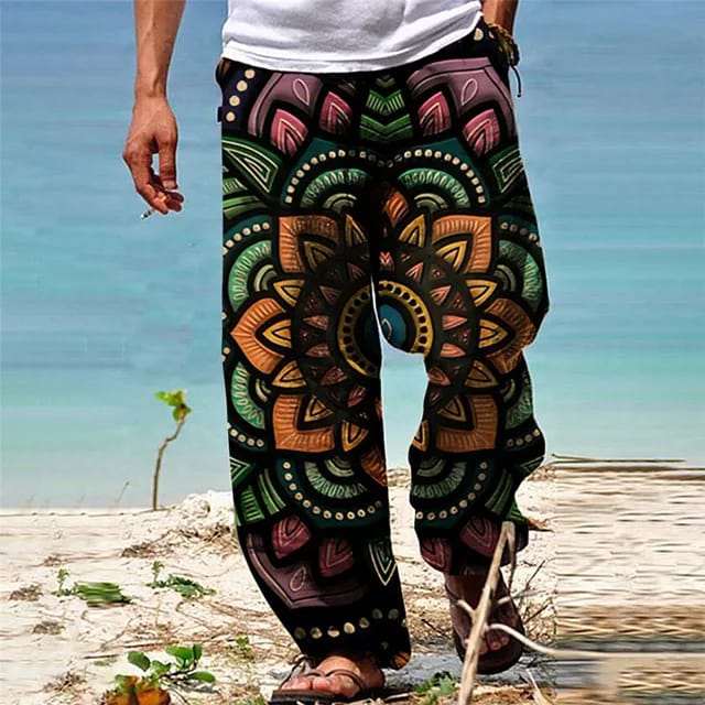 Flower Mandala Festival Pants 2 Flower Mandala Festival Pants in Yellow - front view | Ravers Co