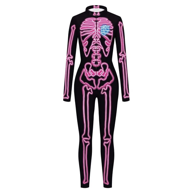 Heart Skeleton Rave Jumpsuit Pink