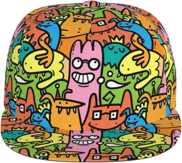 Squirmy Creatures Baseball Cap with colourful print on a white background | Ravers Co