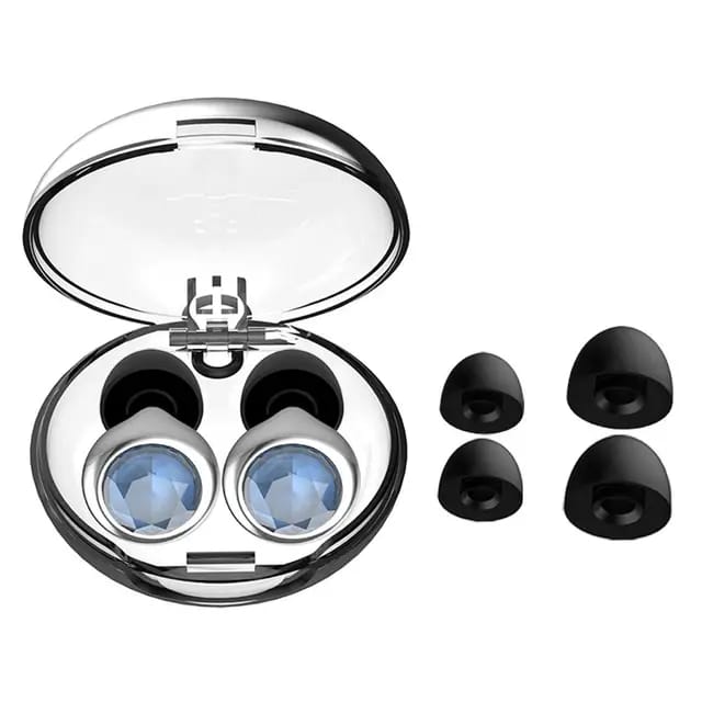 Silver Crystal Silicone Loop Earplugs close-up showing the sparkly crystal detail | Ravers Co