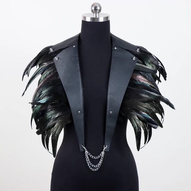 Kinky Feather Rave Vest in Black - Full view on mannequin | Ravers Co