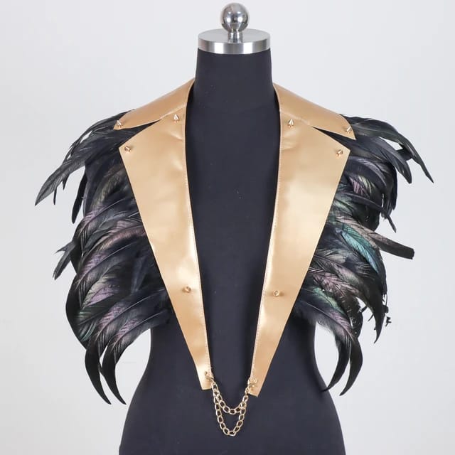 Kinky Feather Rave Vest - Gold collar close-up product shot | Ravers Co