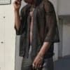 Short Mesh Kimono Shirt