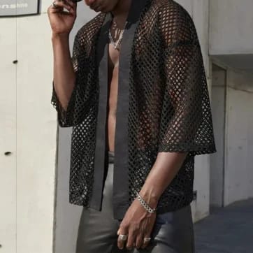Short Mesh Kimono Shirt