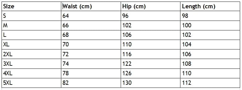 Psy Art Trip Trousers 3 Size chart for psy art trousers
