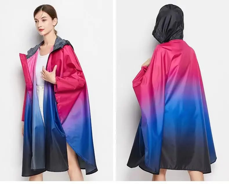 Black, pink and blue rain poncho