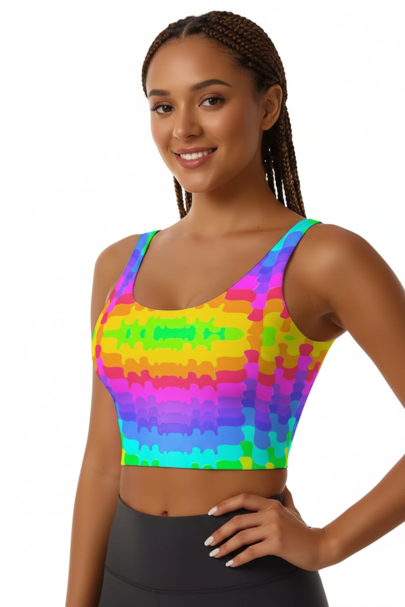 Liquid Rainbow Rave Top with psychedelic print - front view | Ravers Co
