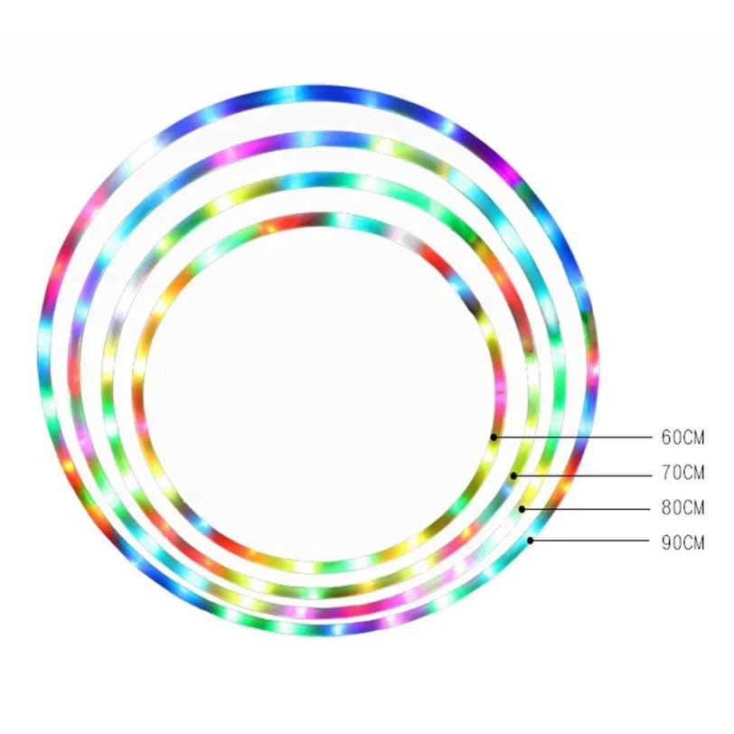 LED Glow Hoop - All four sizes (60cm, 70cm, 80cm, 90cm) shown together | Ravers Co