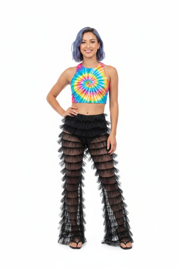 Mesh Flare Rave Pants — front view