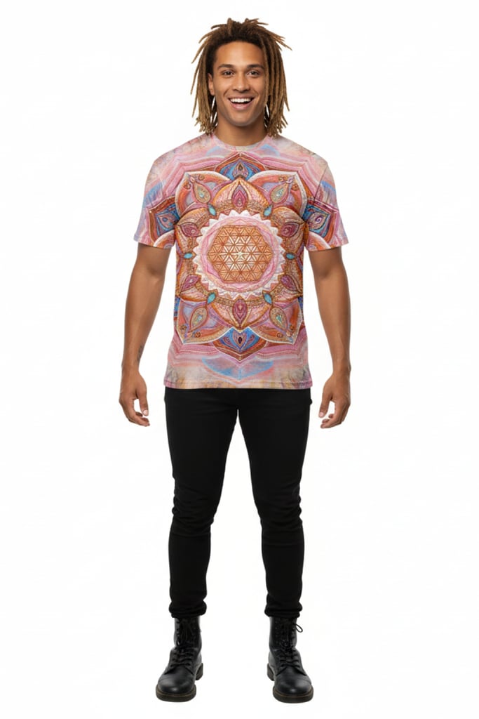 Psy Art Flower T-Shirt - Front view of intricate mandala design | Ravers Co