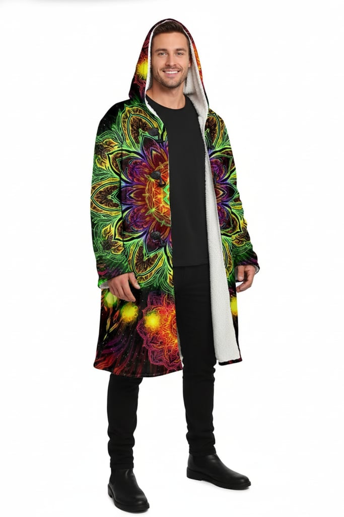 Universal Seed Dream Cloak - front view with psychedelic pattern | Ravers Co