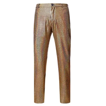 Men's Gold Sequin Pants on model, front view showing full length | Ravers Co