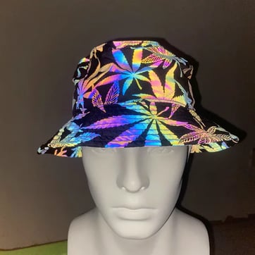 A photo of the iridescent leaves bucket hat from ravers co.
