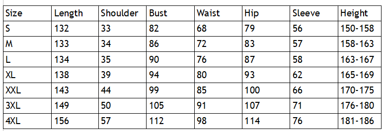 Size chart for Trippy Rave Set