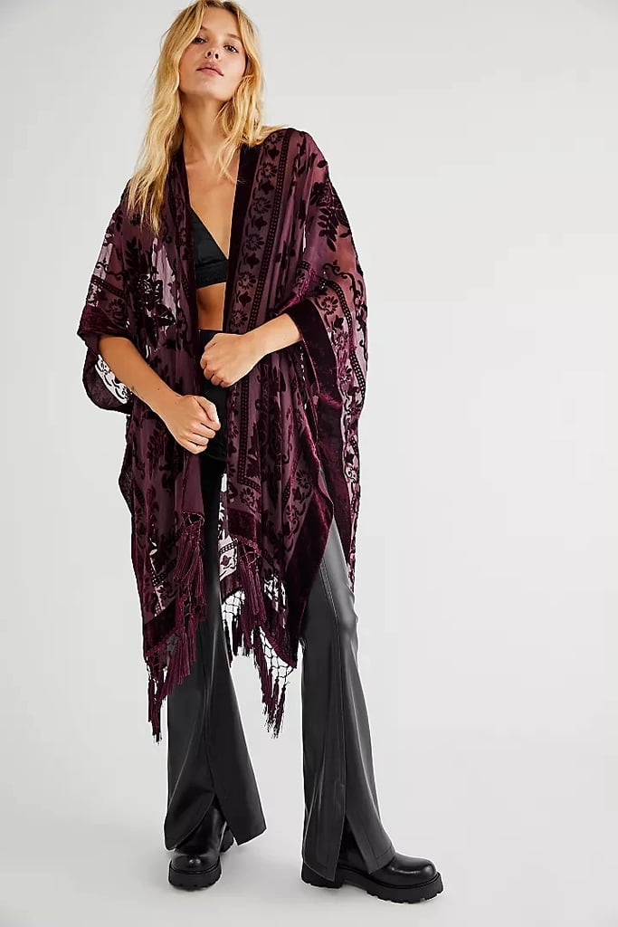 Bohemian Tassel Kimono in Crimson Velvet - Full Garment View | Ravers Co