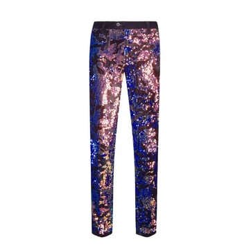 Pink Blue Gold Sequin Velvet Pants for men showing iridescent fabric | Ravers Co