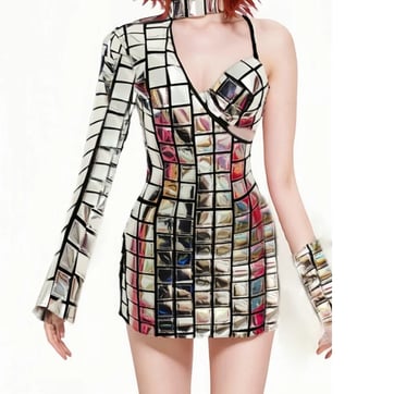 Silver Mirror Rave Dress - close up on the reflective polyester fabric | Ravers Co