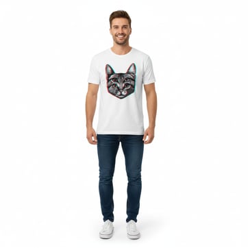 Trippy Wobbly Cat Shirt - front view with psychedelic cat graphic | Ravers Co