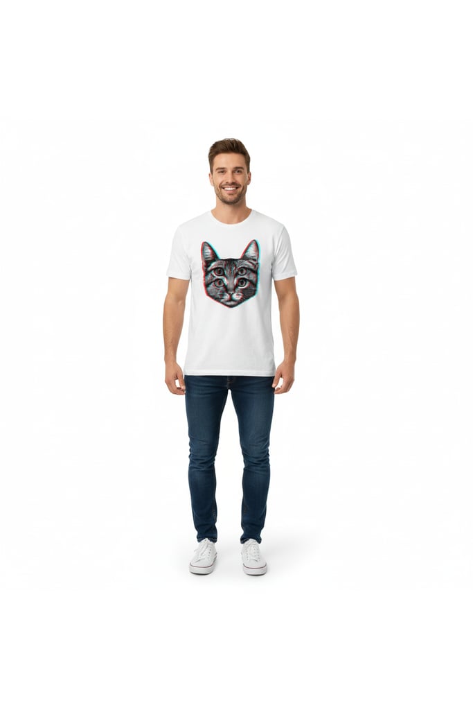 Trippy Wobbly Cat Shirt - front view with psychedelic cat graphic | Ravers Co