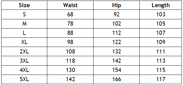 Size Chart Wide Leg Pants
