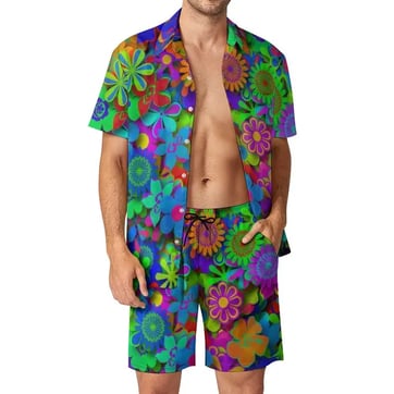 Flower Power Festival Suit - men's trippy floral shirt and shorts set | Ravers Co