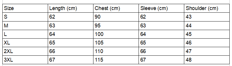 Size chart for the black mesh rave shirt.