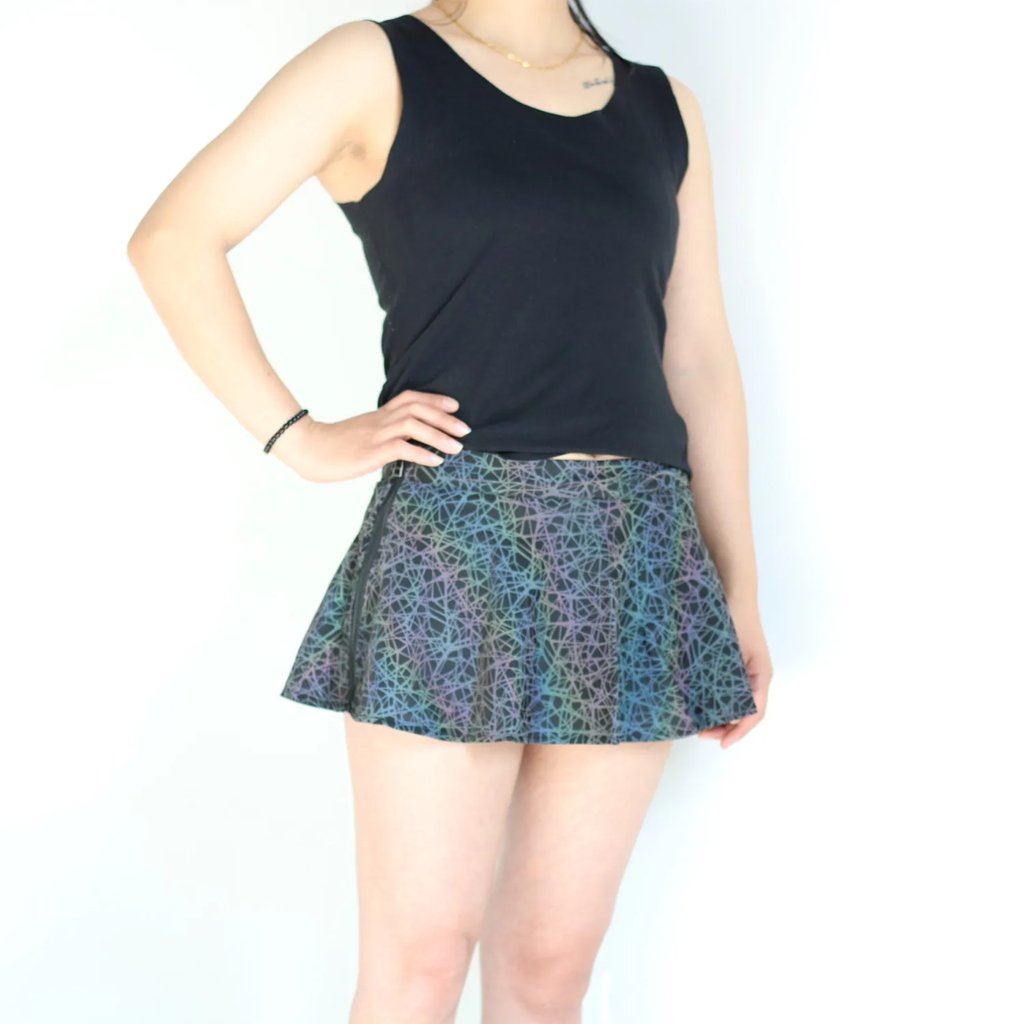 Reflective Rainbow Lattice Skirt on model, front view | Ravers Co