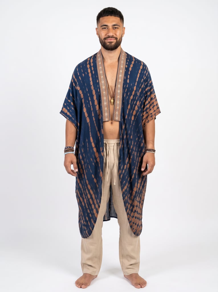 Front photo of the Indigo Shibori Kimono Shawl