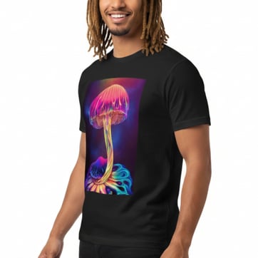Trippy Mushroom T-Shirt — Normal Lighting left view