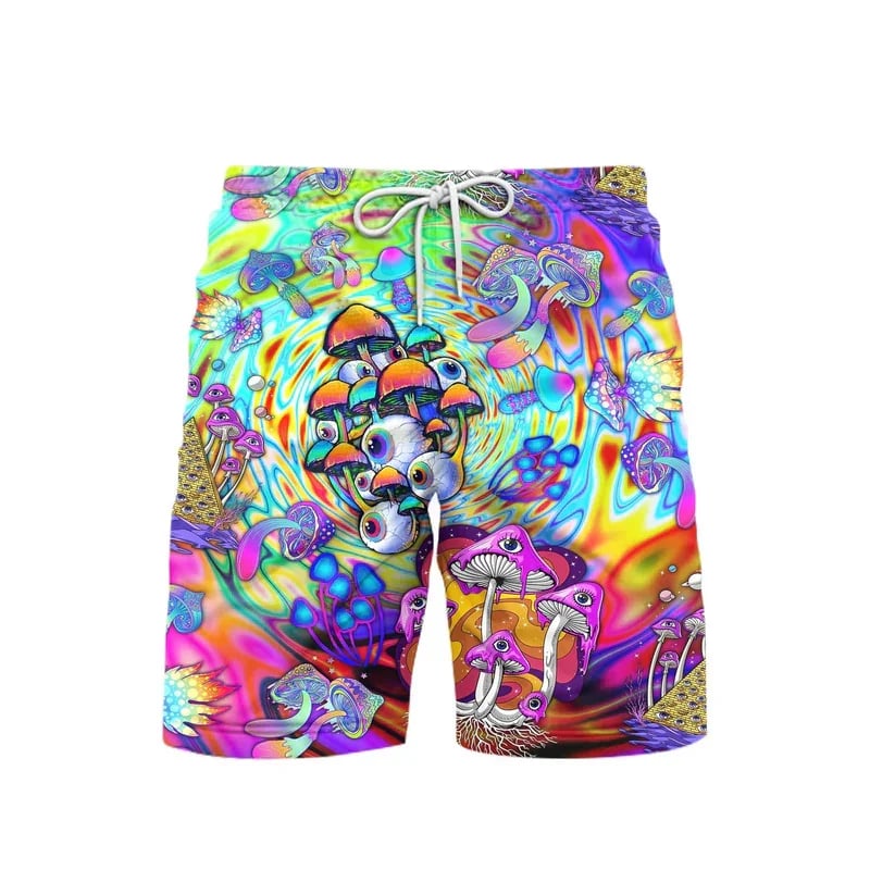 Mushroom Splatter Rave Shorts with a psychedelic 3D digital print | Ravers Co