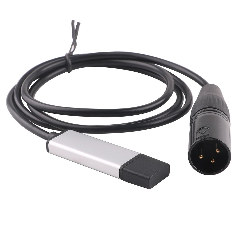 USB to DMX Interface Adapter Cable with USB and 3-pin connectors shown | Ravers Co