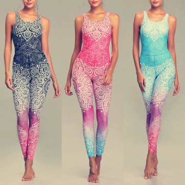 Mandala Print Dance Bodysuit in Black - Front View | Ravers Co