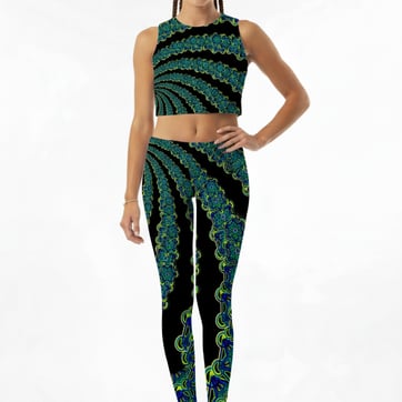 Sacred Spiral Rave Set - front view of fractal print top and leggings | Ravers Co