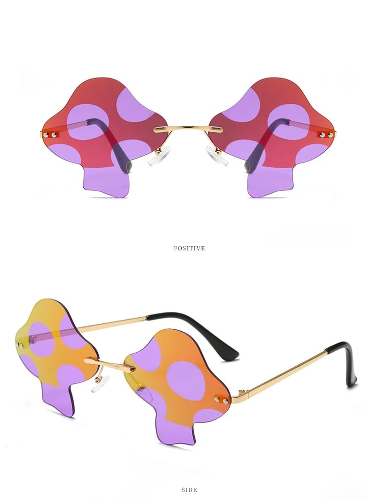 Cosmic Daze Mushroom Glasses - Red with white spots front view | Ravers Co