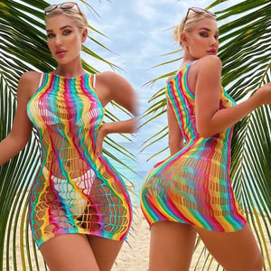 Rainbow Stripe Mesh Dress