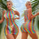 Model wearing the Rainbow Stripe Mesh Dress as a festival swimwear cover-up | Ravers Co